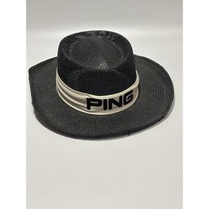 Vintage PING Golf Black‎ Karsten Men's Straw Panama Sun Hat Cap Large